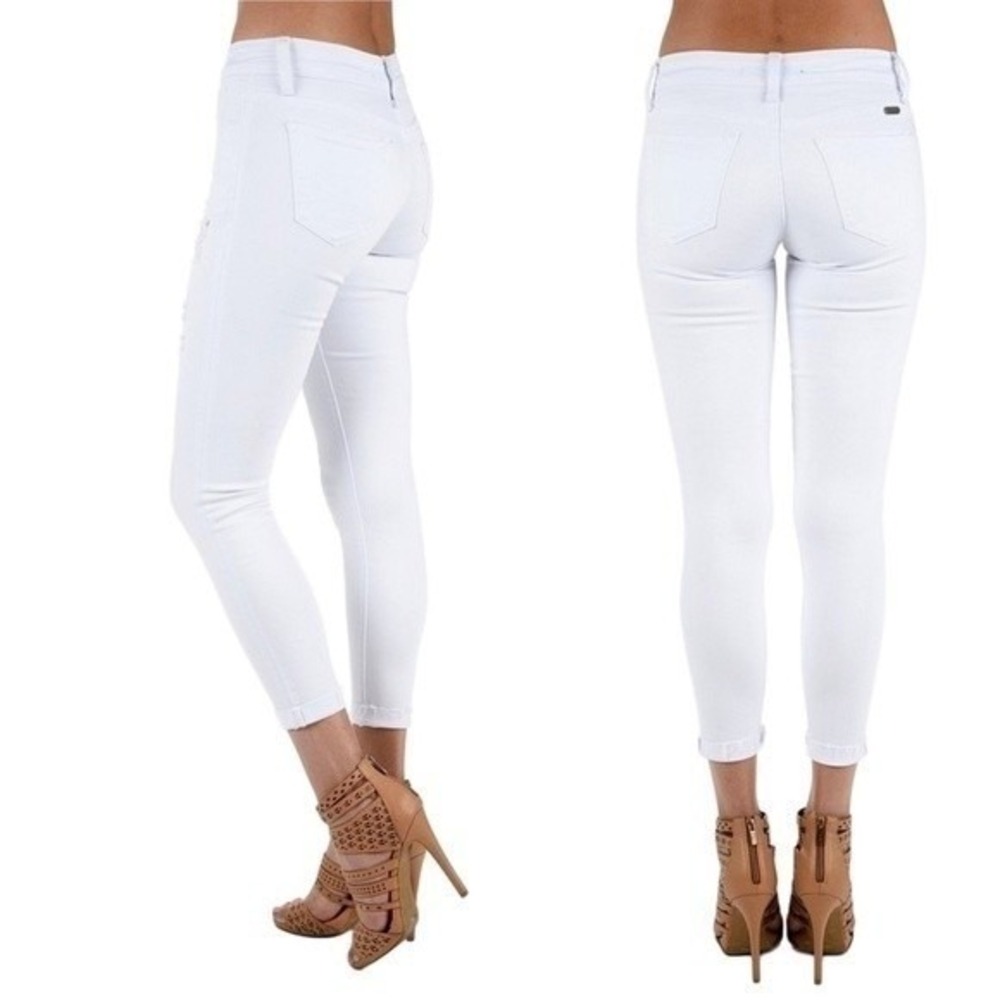 Kancan KC6050 White Distressed Skinny Jeans Mid Rise Raw Womens Denim SZ 15 (31)